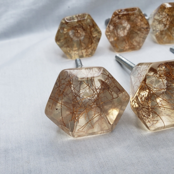 Ten Retro Diamond Shaped Clear Resin Copper Wire Decorative Drawer Pulls - Picture 6 of 6